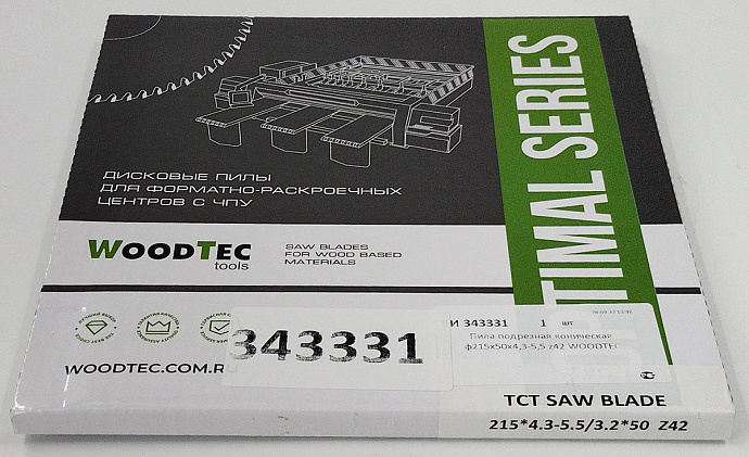 Пила подрезная Ø215 х 50 х 4,3-5,5 Z = 42 WoodTec